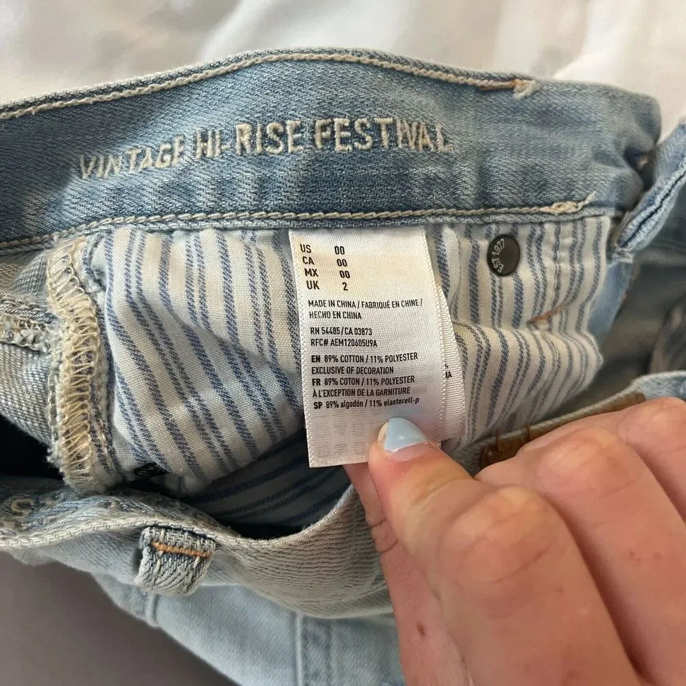 American Eagle Outfitters Womens Blue Hi Rise Raw Hem Denim Shorts Size 00